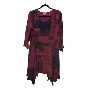 URU‎ Artist Smock Dress Hand Dye Silk Women O/S Lagenlook Artsy Art-to-wear $275